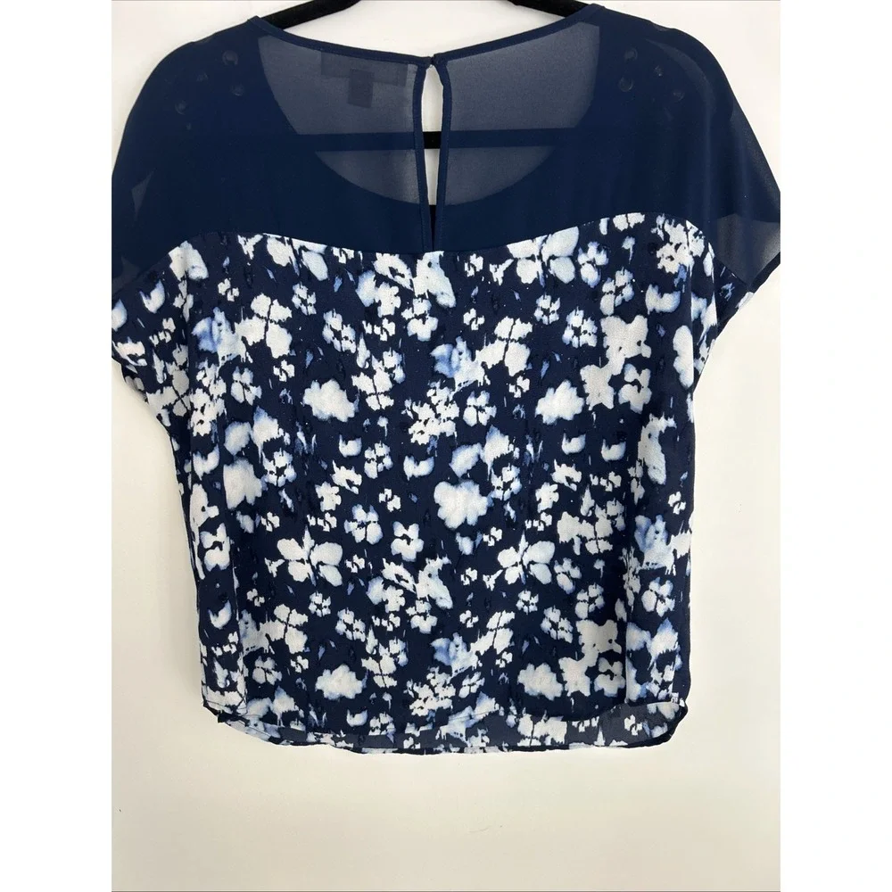 Michael Kors Women's Medium Navy Short‎ Sleeve Blouse